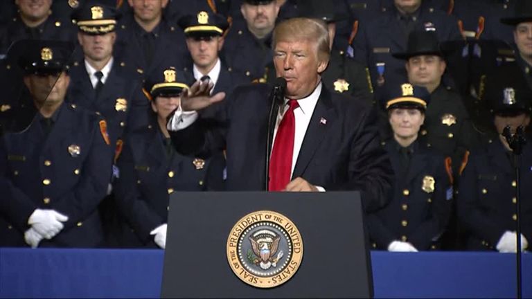 Donald Trump speaking to police chiefs in Long Island