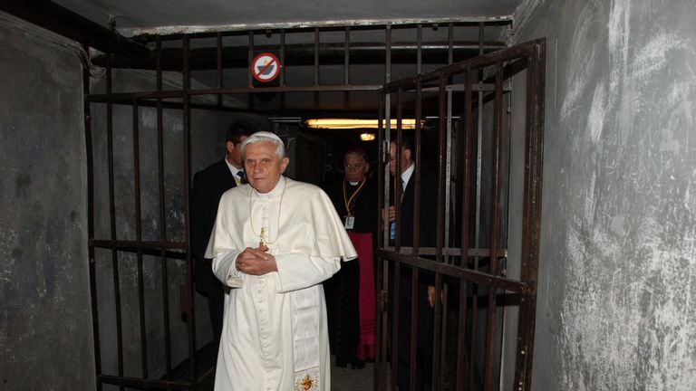 Pope Benedict XVI visited the cell where Maximilian Kolbe died