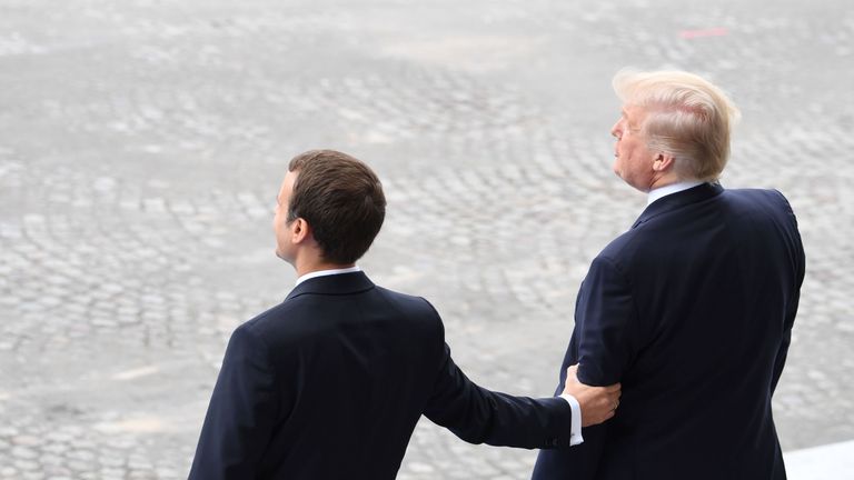 Emmanuel Macron and Donald Trump at the Bastille Day parade