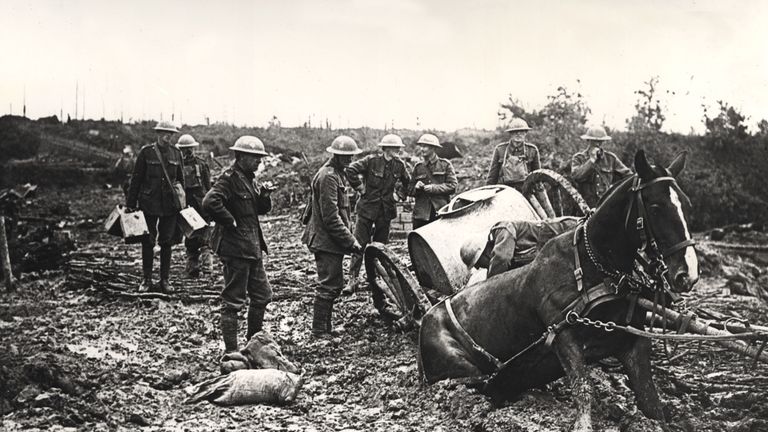 A horsedrawn watercart stuck in mud at St Eloi. Pic: The Art Archive/REX/Shutterstock