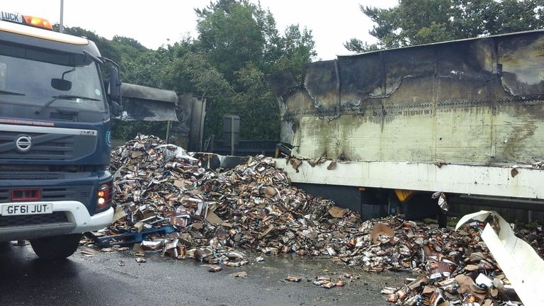 A lorry carrying Lion bars caught fire on the A2 in Kent Credit: Highways England