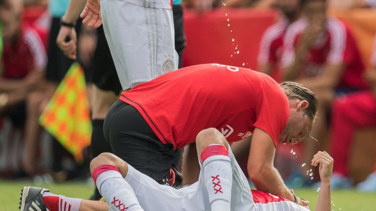 Abdelhak Nouri of Ajax collapses during the match
