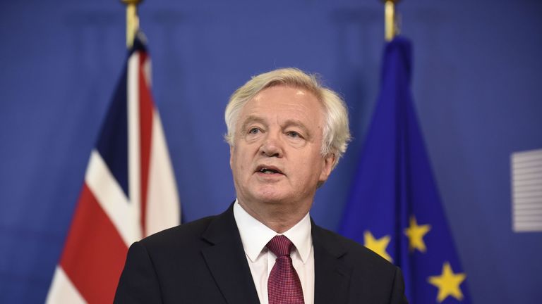 Britain&#39;s Secretary of State for Exiting the European Union (Brexit Minister) David Davis addresses a press conference at the European Commission with European Union&#39;s chief negotiator in Brussels on June 19, 2017, as Britain starts formal talks to leave the EU
