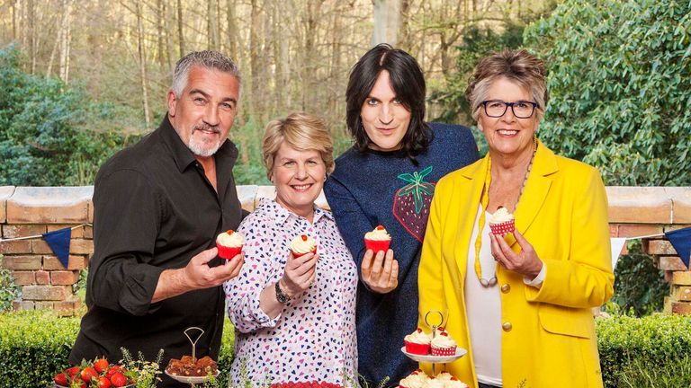 The new Bake Off line-up for Channel Four - Noel Fielding, Sandi Toksvig, Prue Leith and Paul Hollywood