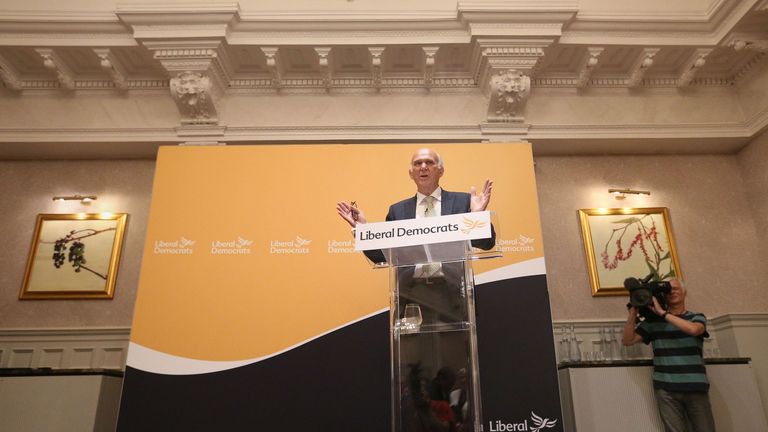Sir Vince Cable speaking as he is named as the new leader of the Liberal Democrats