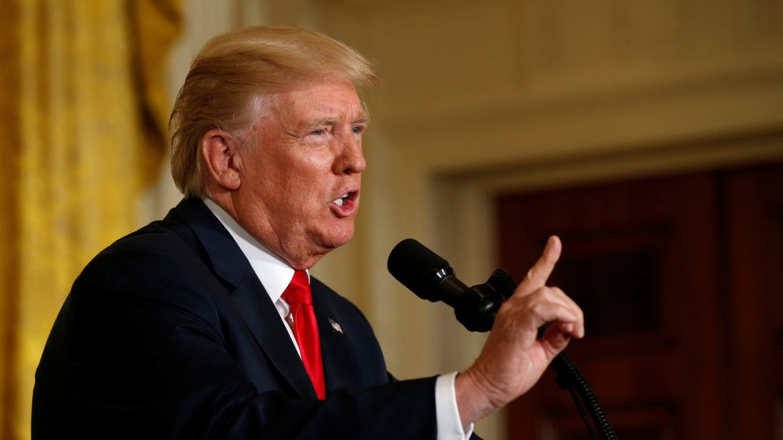 U.S. President Trump speaks during a joint news conference at the White House in Washington