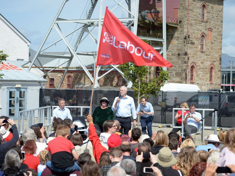 Jeremy Corbyn at a rally in Cornwall