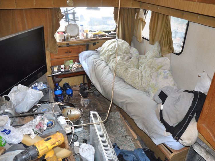 A caravan where men kept as slaves by the Rooneys were forced to live