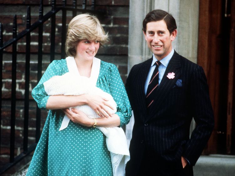 June 1982: Diana and Charles on the steps of the Lindo Wing at St. Mary's Hospital with their son Prince William