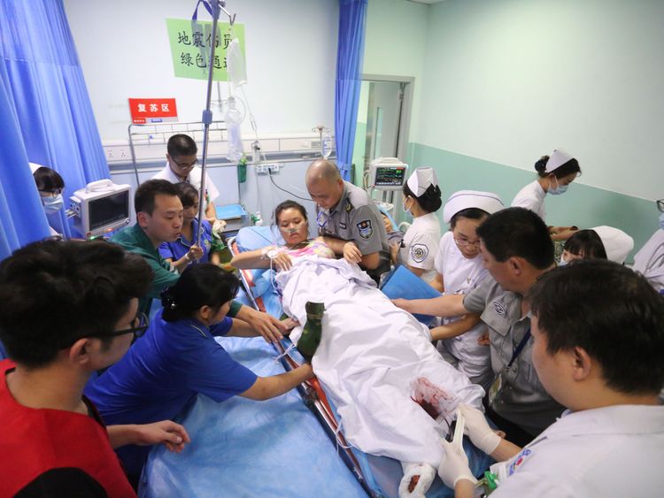 A woman who was injured being treated at Mianyang Central Hospital