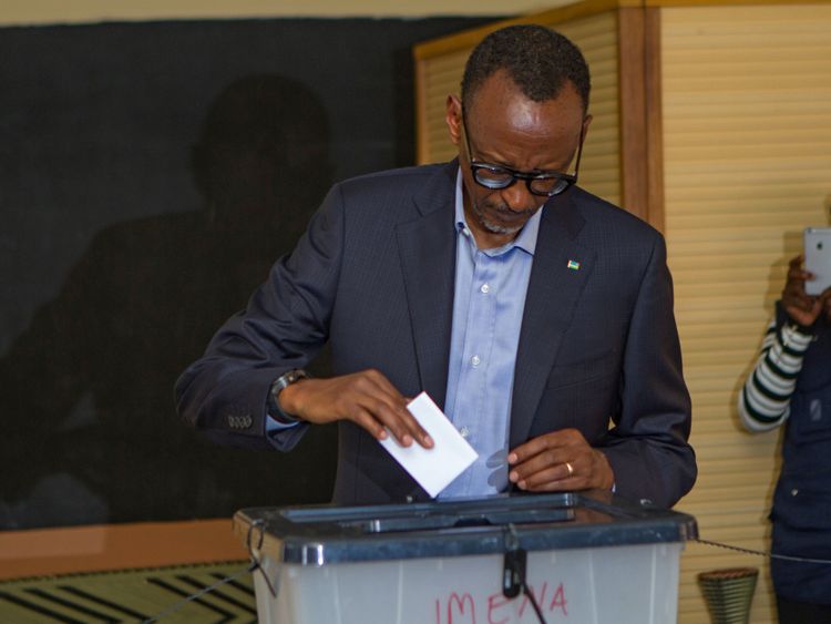 Rwandan President Paul Kagame casts his vote in Kigali, Rwanda