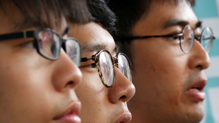 Student leaders (from left), Joshua Wong, Nathan Law and Alex Chow 