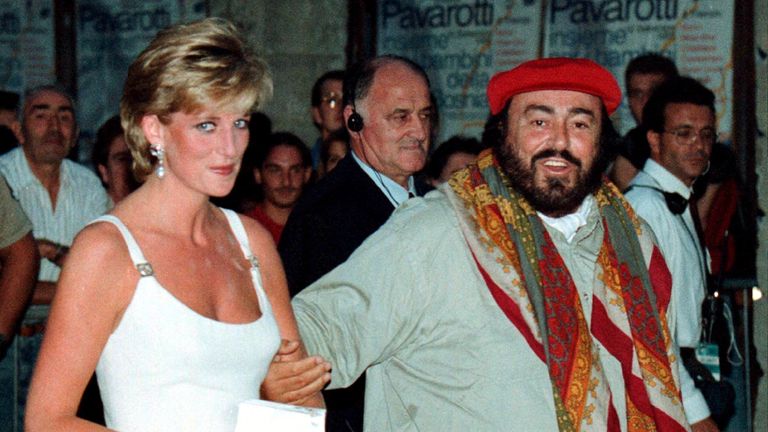 Sept 1995: Diana attends the concert "Luciano Pavarotti and friends together for the children of Bosnia " in Modena, Italy