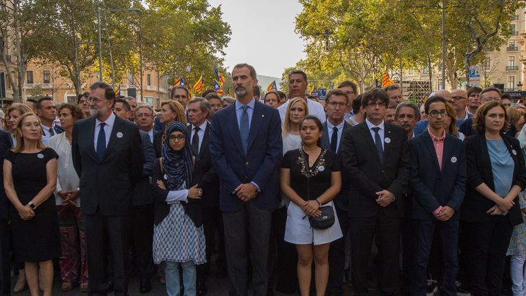King Felipe VI of Spain (centre) was at the head of the march