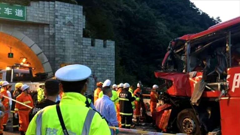 At least 36 people have died after a coach crashed into Qinling tunnel, northern China