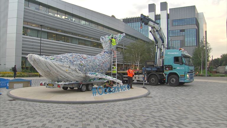 Sky Ocean Rescue&#39;s Plasticus whale returns to the Sky campus after a nation-wide tour