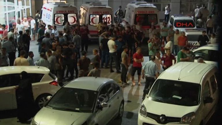 The scene after a police officer was stabbed to death in Istanbul