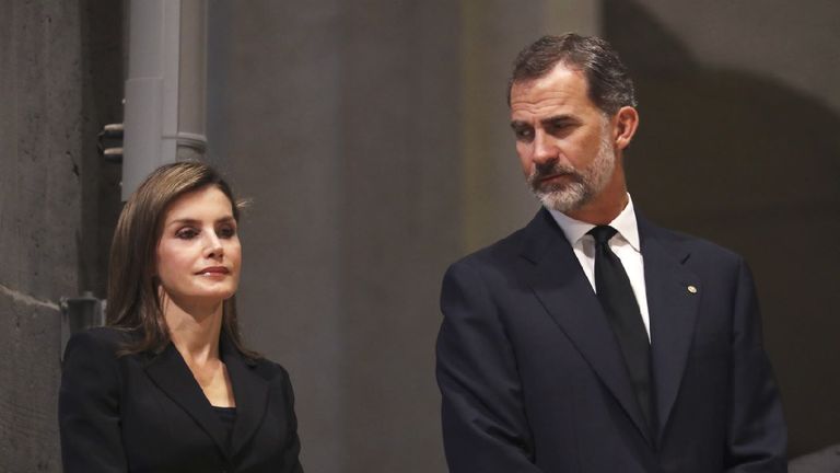 Spain&#39;s King Felipe VI and Spain&#39;s Queen Letizia attend a mass