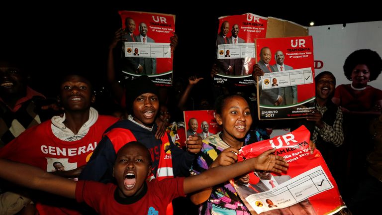 Supporters of President Kenyatta celebrate his re-election