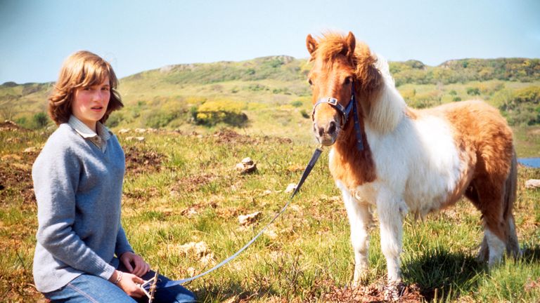1974: Family album picture of Lady Diana Spencer with Souffle, a Shetland pony, at her mother&#39;s home in Scotland during the summer