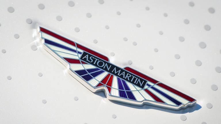 General view of an Aston Martin logo on the bonnet of an Aston Martin Rapide.