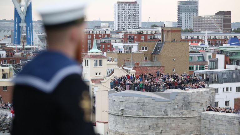 Spectators turned out in force to welcome the ship and its crew to its new home