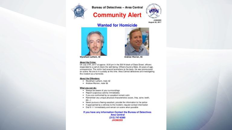A wanted poster for Lathem and Warren put out by police in Chicago