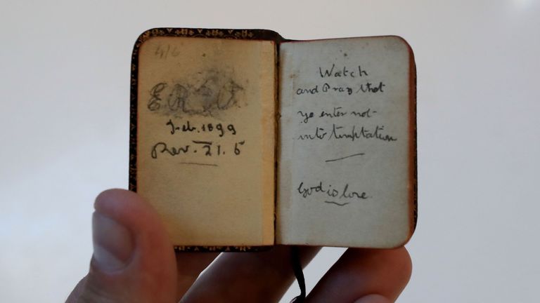 A miniature bible, dated 1899 and with the initials ER written inside