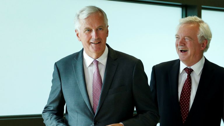 Michel Barnier and David Davis in Brussels