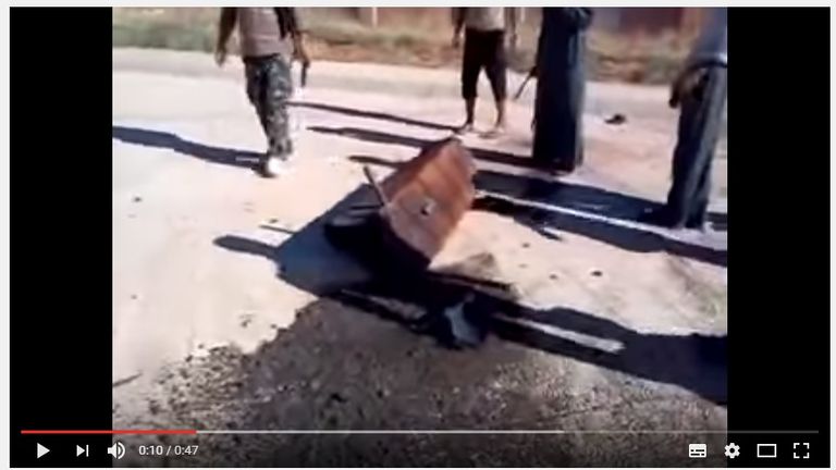 A video on YouTube showing the remains of what appears to be a barrel bomb in Syria