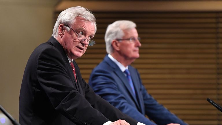 Brexit Secretary David Davis and the EU's chief negotiator Michel Barnier
