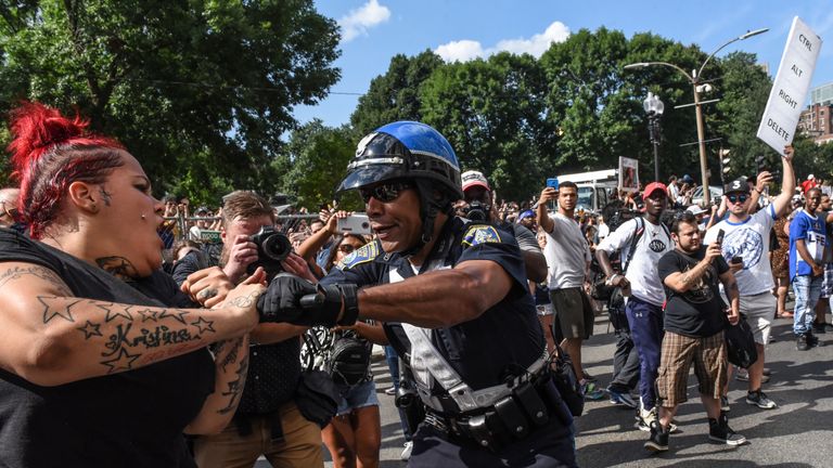 KeithHEADLINE:Counter protesters clash with Boston Police outside of the Boston Commons and the Boston Free Speech...