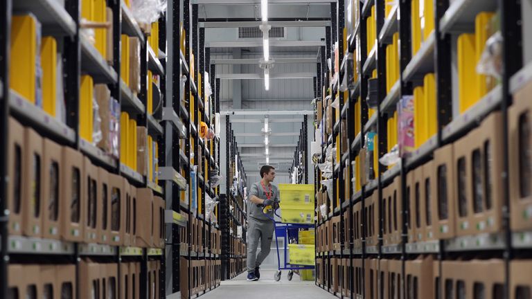 Parcels are processed and prepared for dispatch at Amazon&#39;s fulfillment centre on November 15, 2016 in Peterborough, England