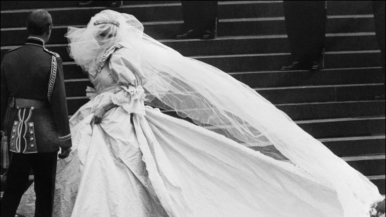Lady Diana, Princess of Wales and Charles, Prince of Wales are seen during their wedding at St Paul Cathedral in London 29 July 1981