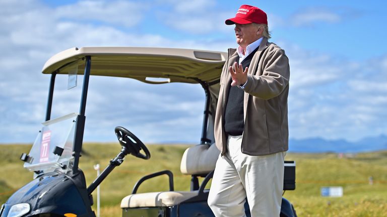 Donald Trump visits his Scottish golf course in 2015