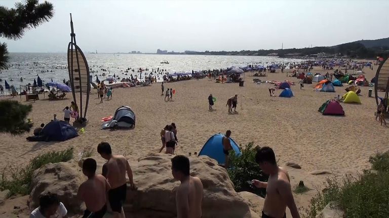 One of the packed public beaches in Beidaihe