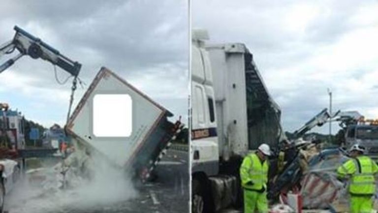 Flour covers M5 motorway after lorry crash in Gloucestershire | UK News ...