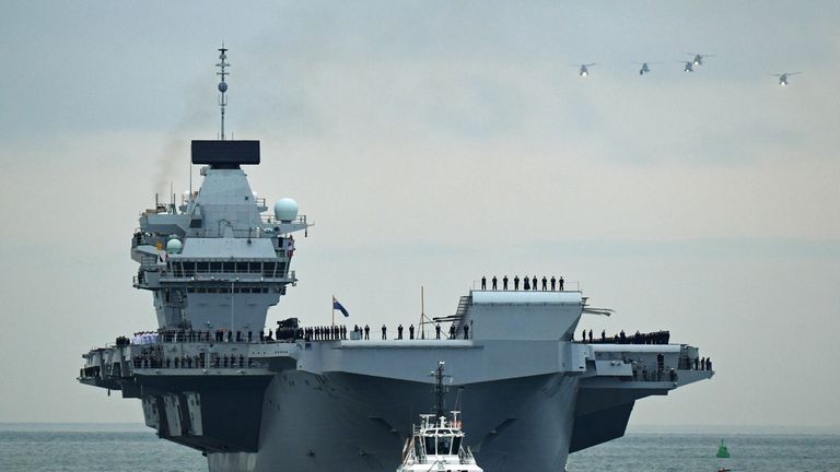 Defence Secretary Sir Michael Fallon says it is a &#39;mighty new warship&#39;