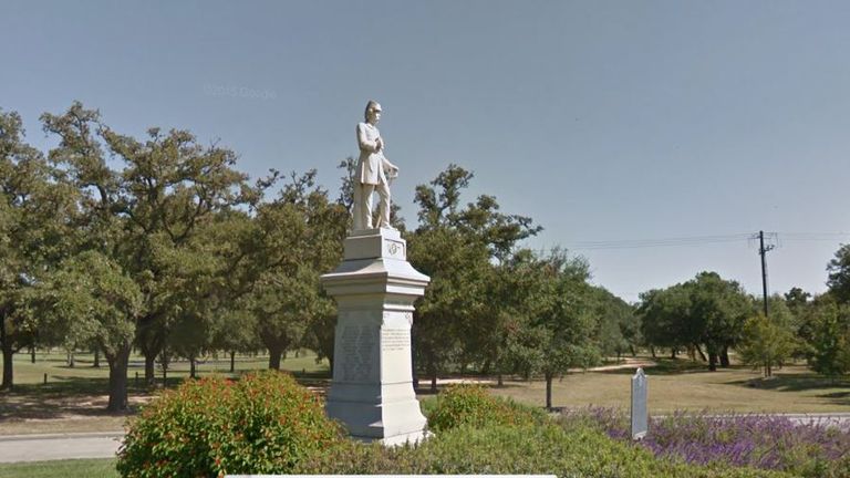 A statue of Confederate leader Richard Dowling at a park in Houston