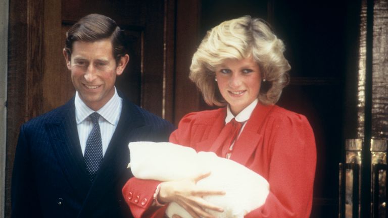 Sept 1984: The Prince and Princess of Wales leave hospital with their new baby Prince Henry (Harry)