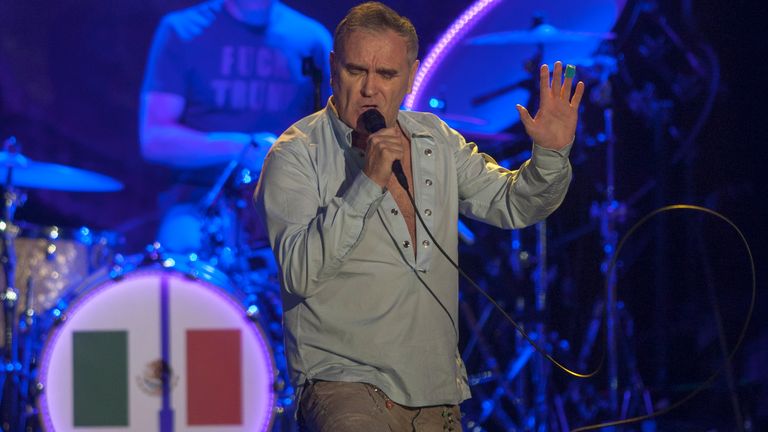 The British singer Morrissey performs during his concert in the Citibanamex arena in Monterrey Nuevo Leon on March 29, 2017. / AFP PHOTO / Julio Cesar AGUILAR (Photo credit should read JULIO CESAR AGUILAR/AFP/Getty Images)