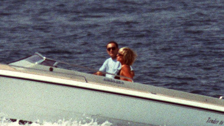 Princess Diana and Dodi Al Fayed cruising in Saint Tropez, South France