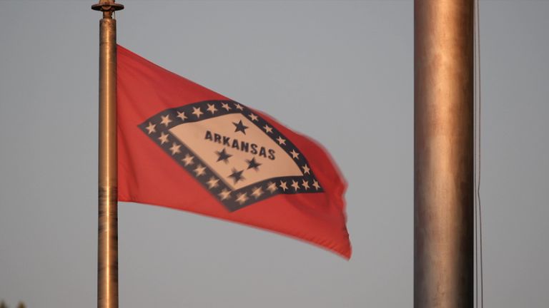 Arkansas flag near the KKK HQ in Harrison