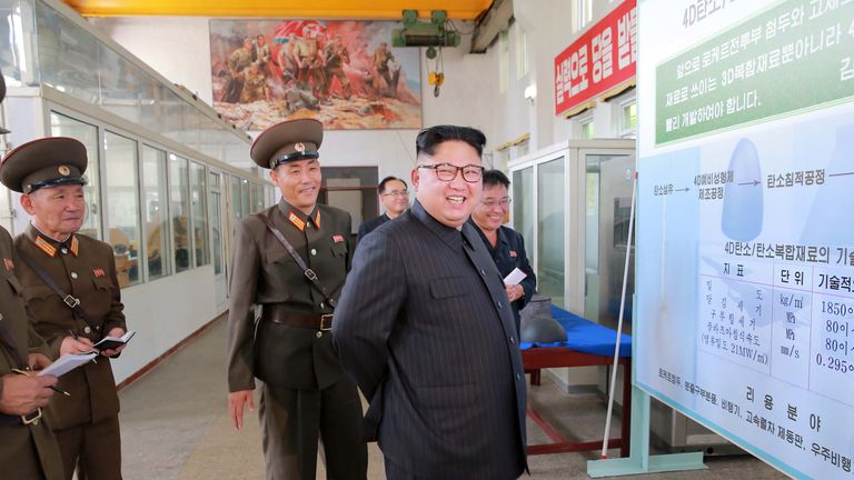 Kim Jong Un inspects work at a North Korean munitions factory