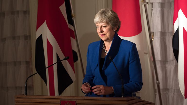 Theresa May is on the second day of a three-day visit to Japan