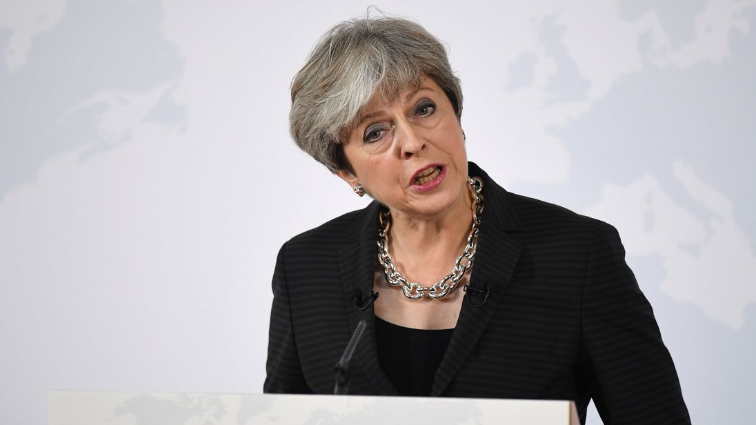 Theresa May gives a speech in Complesso Santa Maria Novella, Florence, Italy