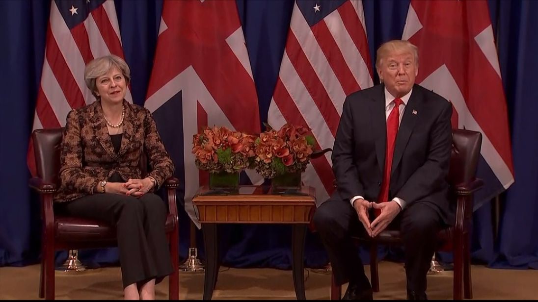 Theresa May and Donald Trump in meeting at the UN.