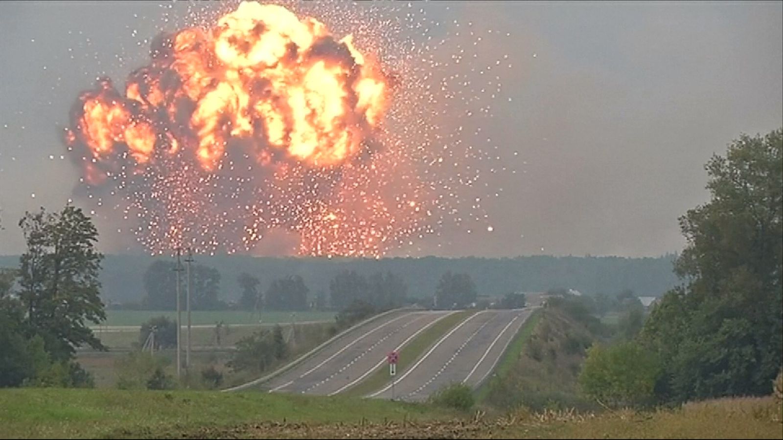 Spectacular Ammo Dump Blast Caught On Camera | World News | Sky News