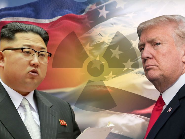 Graphic setup of Kim Jong Un and Donald Trump.