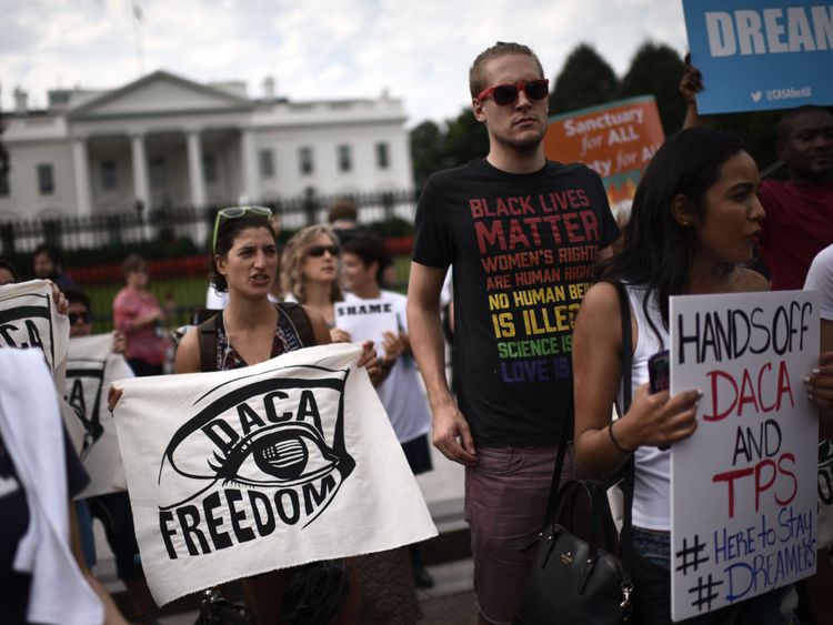 Protesters rally in support of DACA outside the White House